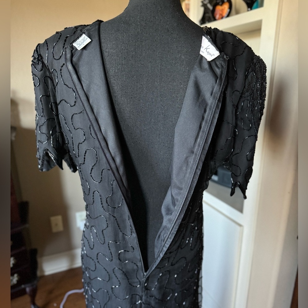 Vintage Lawrence Kazer Silk Black Beaded Gown - Picture 4 of 17